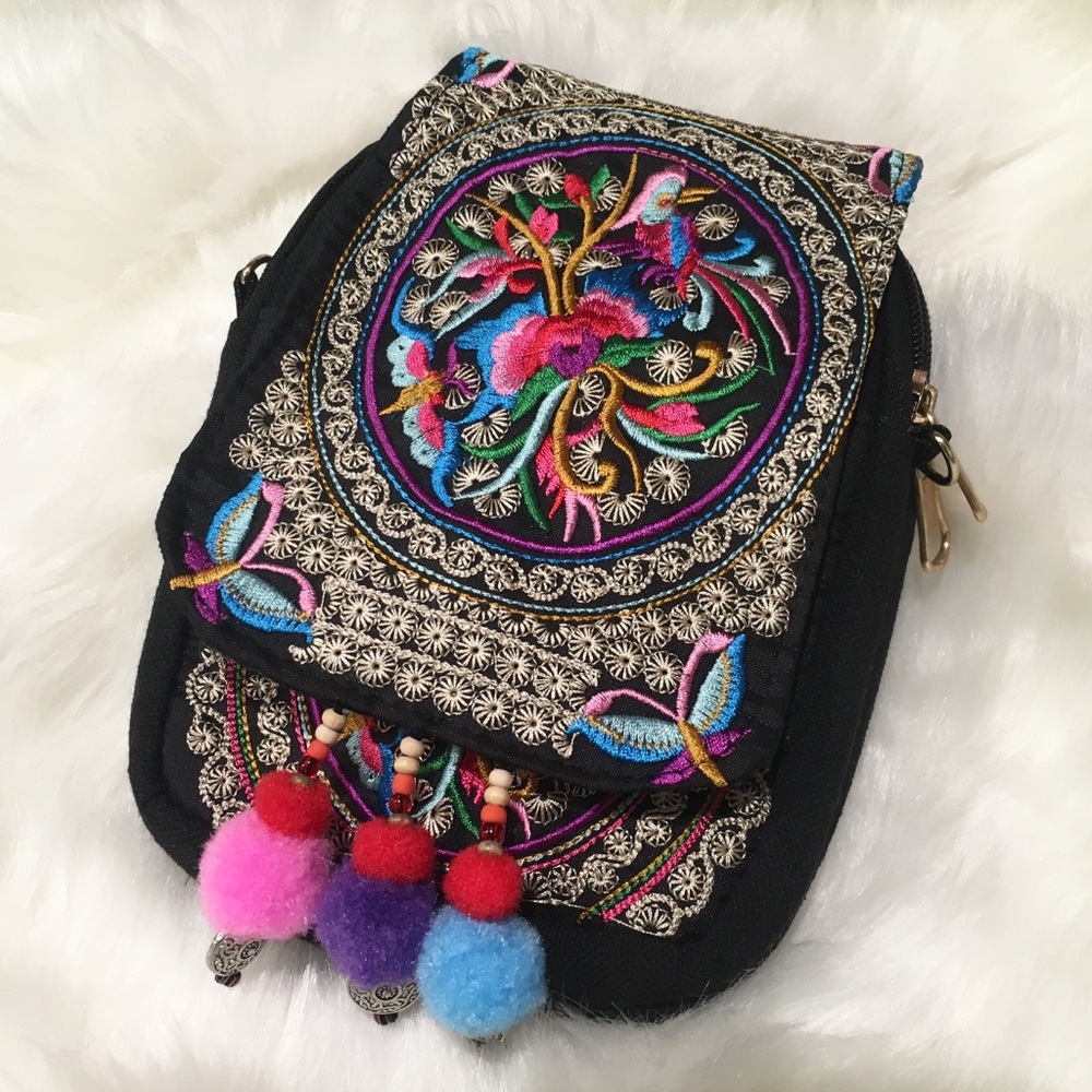NWOT Boho Cross Body bag with Pom Pom